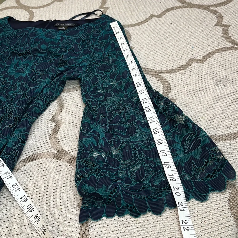 Green Lace Shift Dress with Scalloped Hem